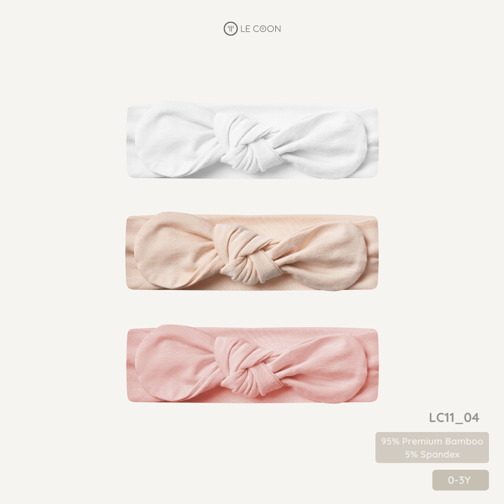 Set 3 nơ headband - Màu Trắng - Màu Be - Màu Hồng 