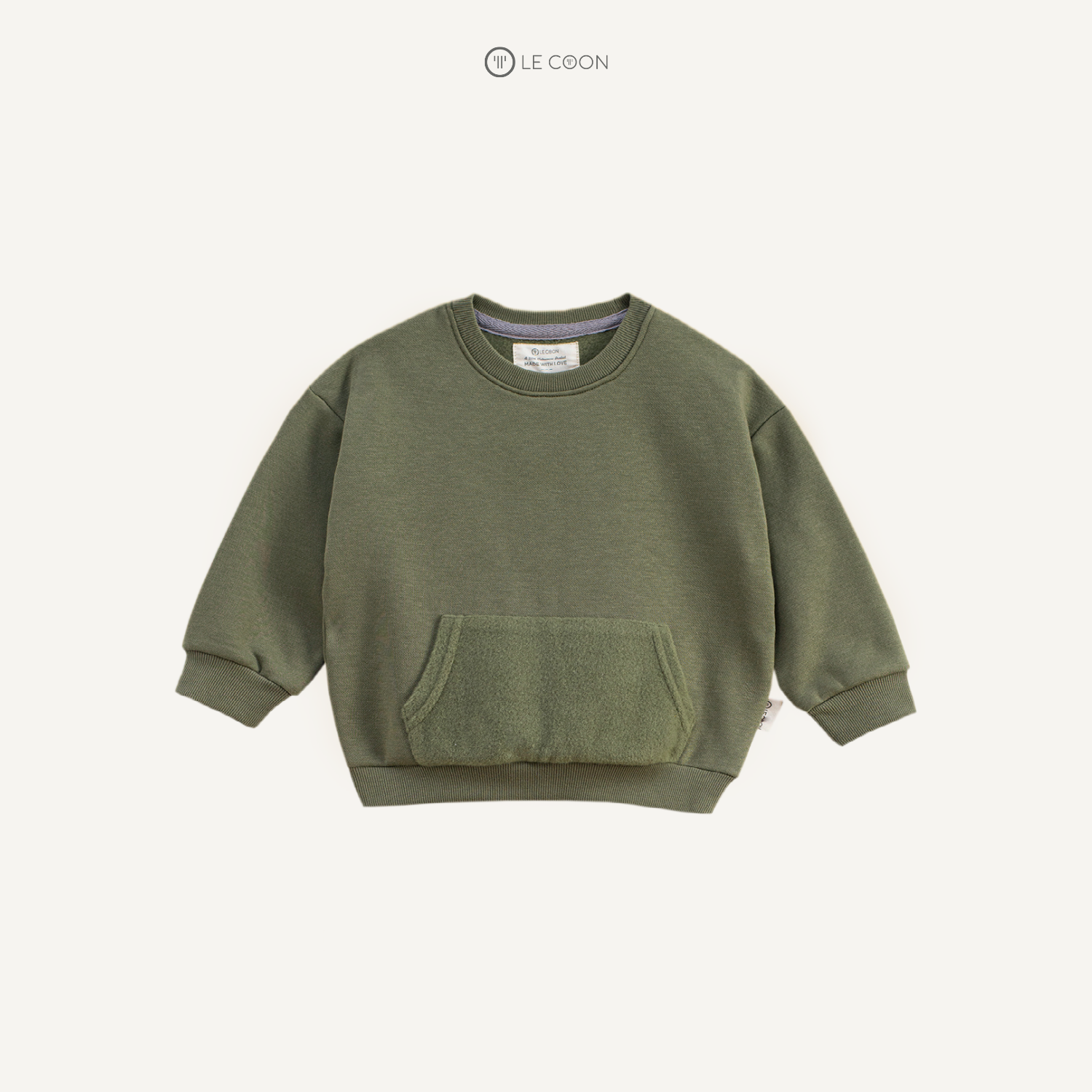  Sweater nỉ túi bông - Màu Xanh rêu 