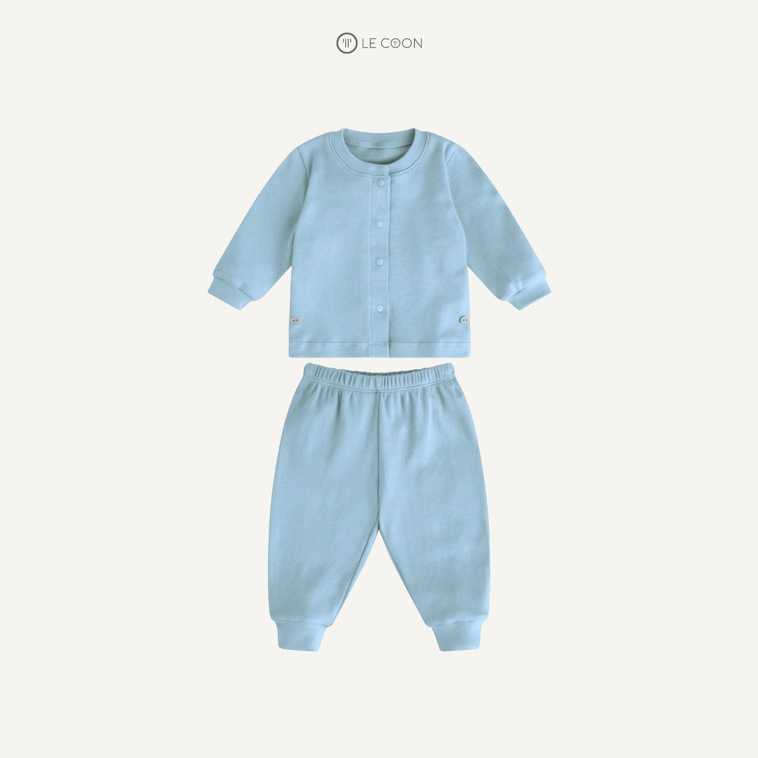  Bộ đồ cổ bo cúc bấm giữa - Màu Xanh biển nhạt 