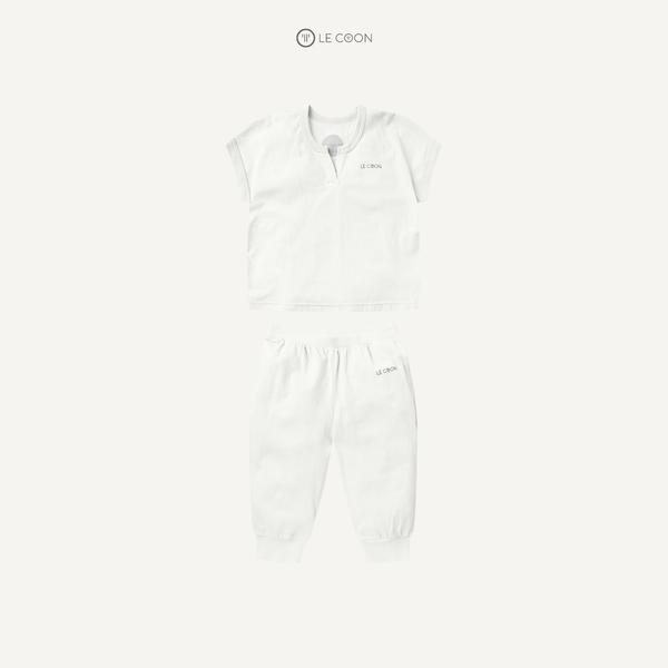  Bộ đồ cổ chữ V quần dài - Màu Trắng 