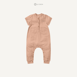 Bodysuit cổ bo cộc tay - Màu Cam phớt 