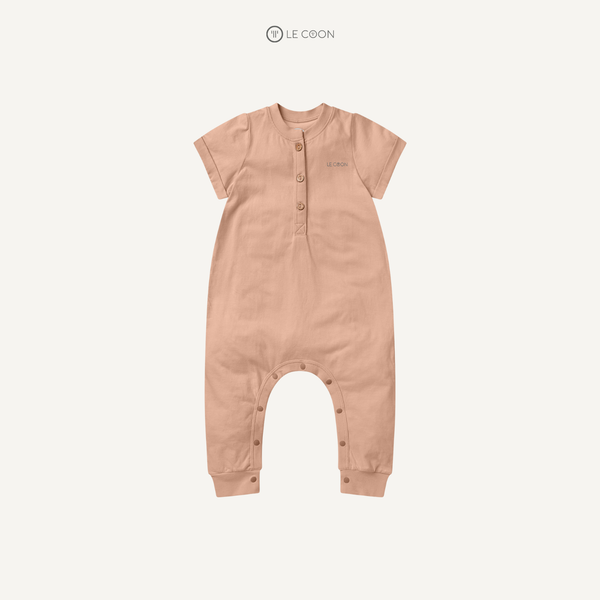  Bodysuit cổ bo cộc tay - Màu Cam phớt 