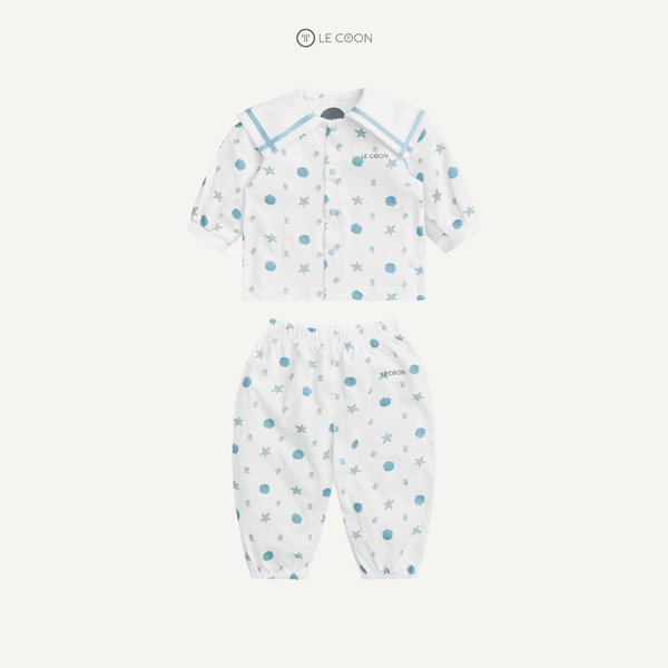  Bộ cúc bấm sailor dài - Màu Trắng In Xanh Biển 