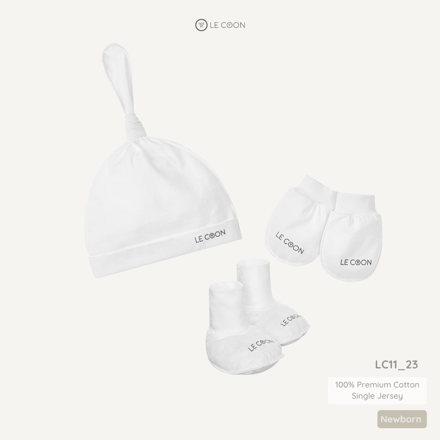  Set mũ knotted, bao tay, bao chân - Màu Trắng 