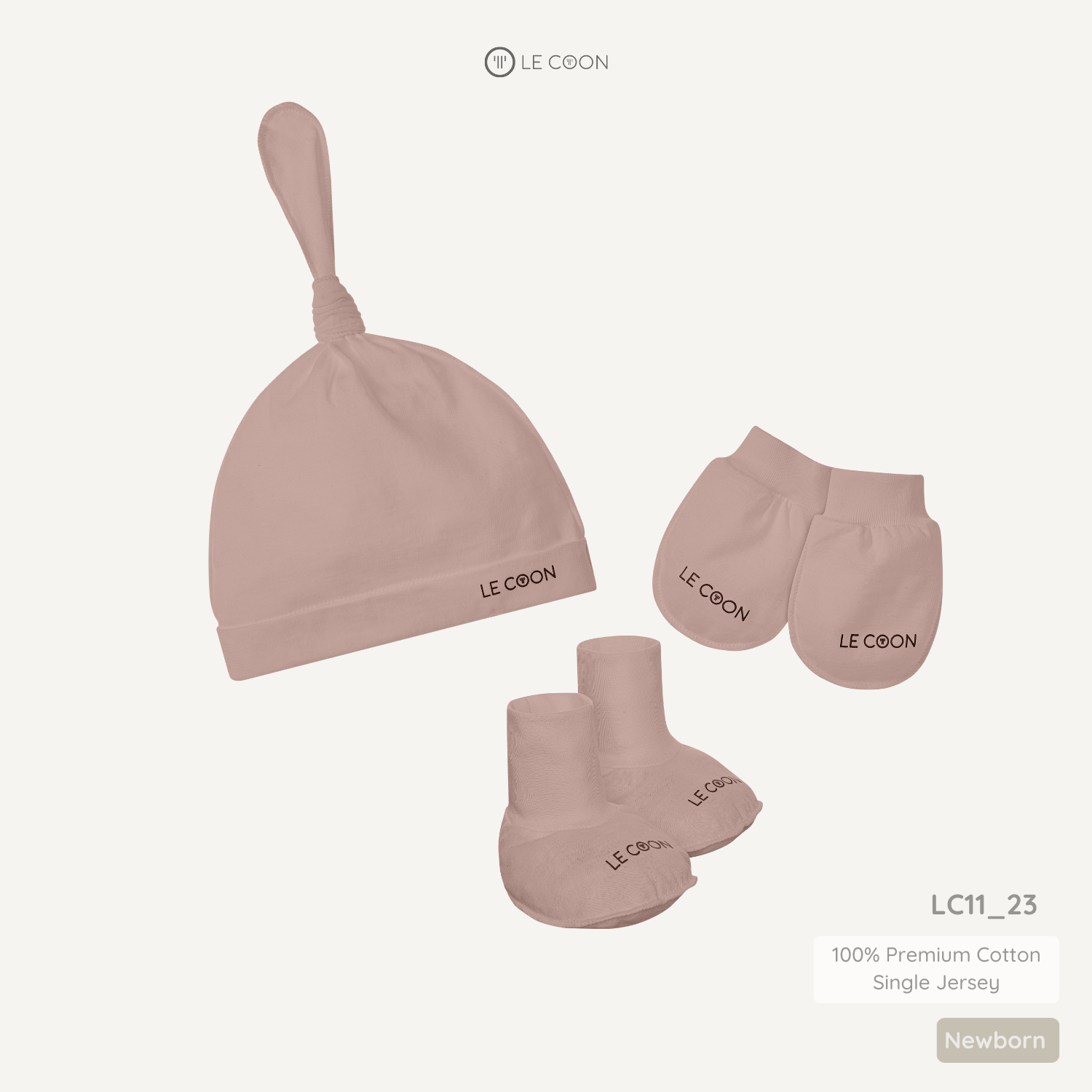  Set mũ knotted, bao tay, bao chân - Màu Hồng khói 