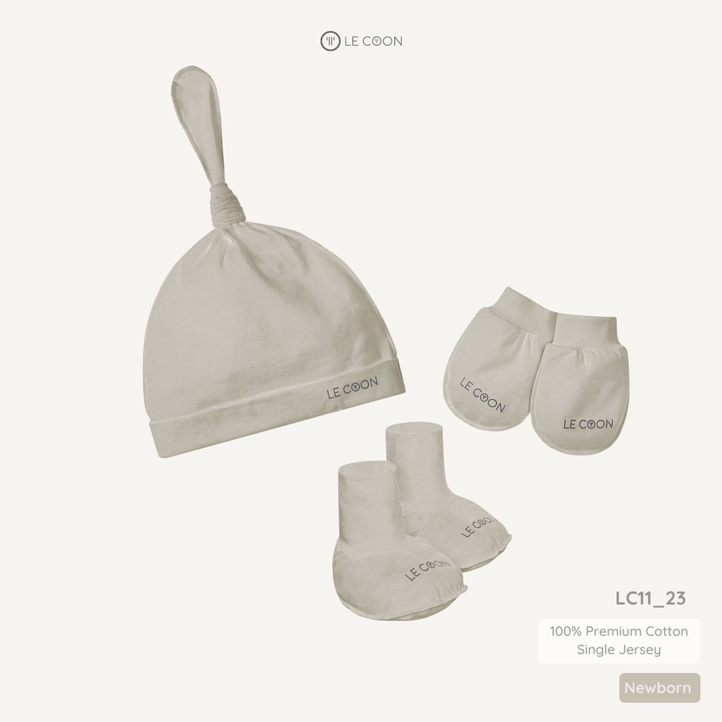  Set mũ knotted, bao tay, bao chân - Màu Be khói 
