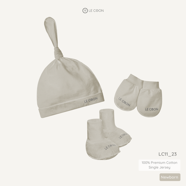  Set mũ knotted, bao tay, bao chân - Màu Be khói 