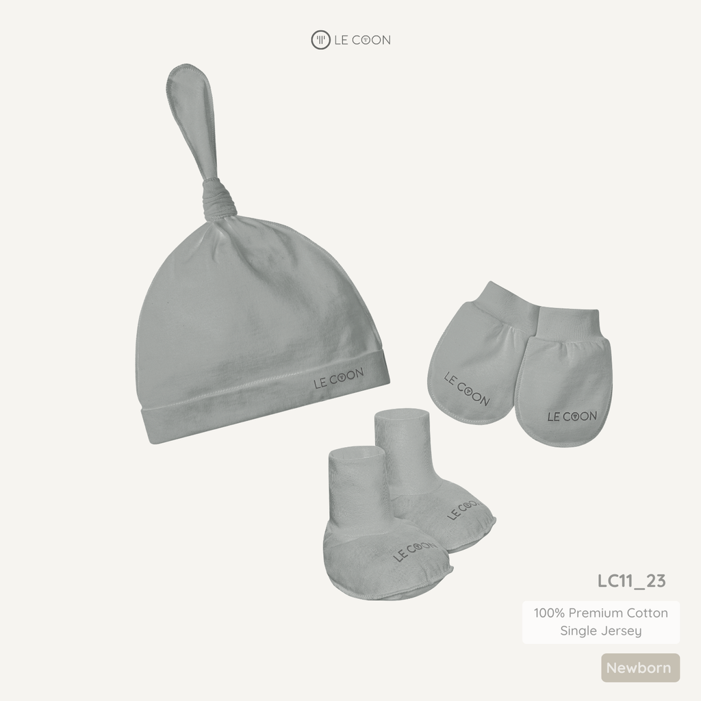 Set mũ knotted, bao tay, bao chân - Màu Ghi nhạt 