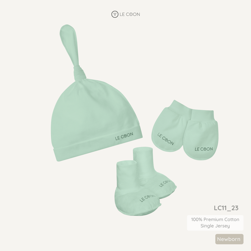  Set mũ knotted, bao tay, bao chân - Màu Xanh lá Misty Jade 