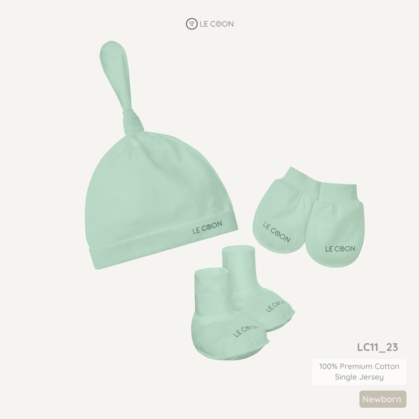  Set mũ knotted, bao tay, bao chân - Màu Xanh lá Misty Jade 