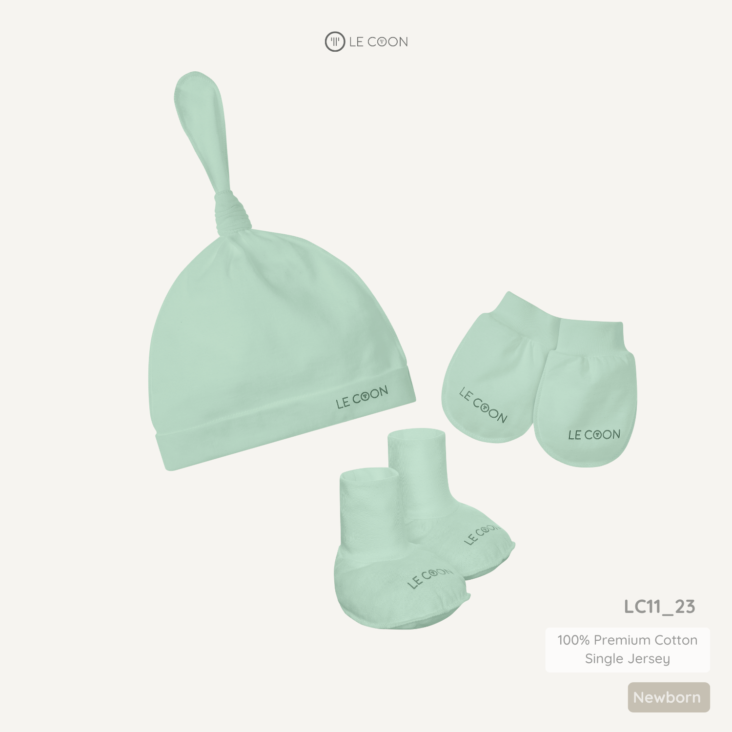  Set mũ knotted, bao tay, bao chân - Màu Xanh lá Misty Jade 