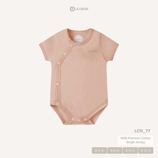  Bodysuit cúc bấm vạt chéo cộc tay - Màu Hồng khói 