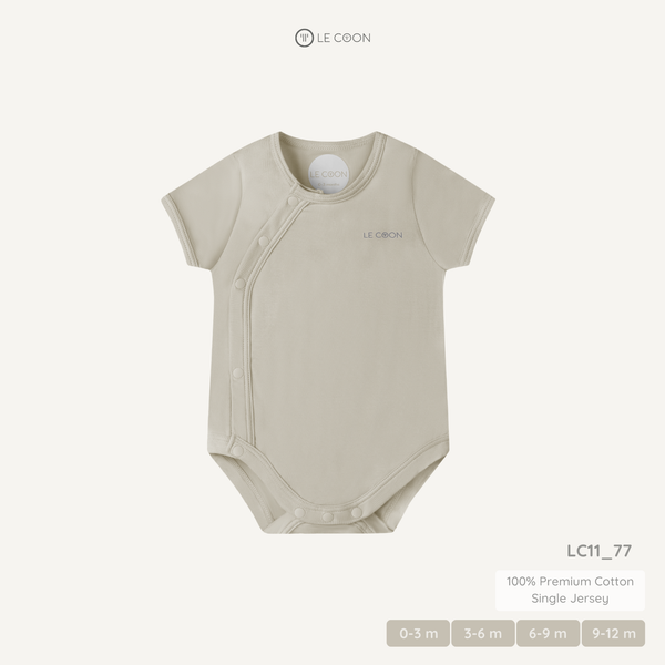  Bodysuit cúc bấm vạt chéo cộc tay - Màu Be khói 