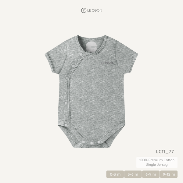  Bodysuit cúc bấm vạt chéo cộc tay - Màu Ghi nhạt 
