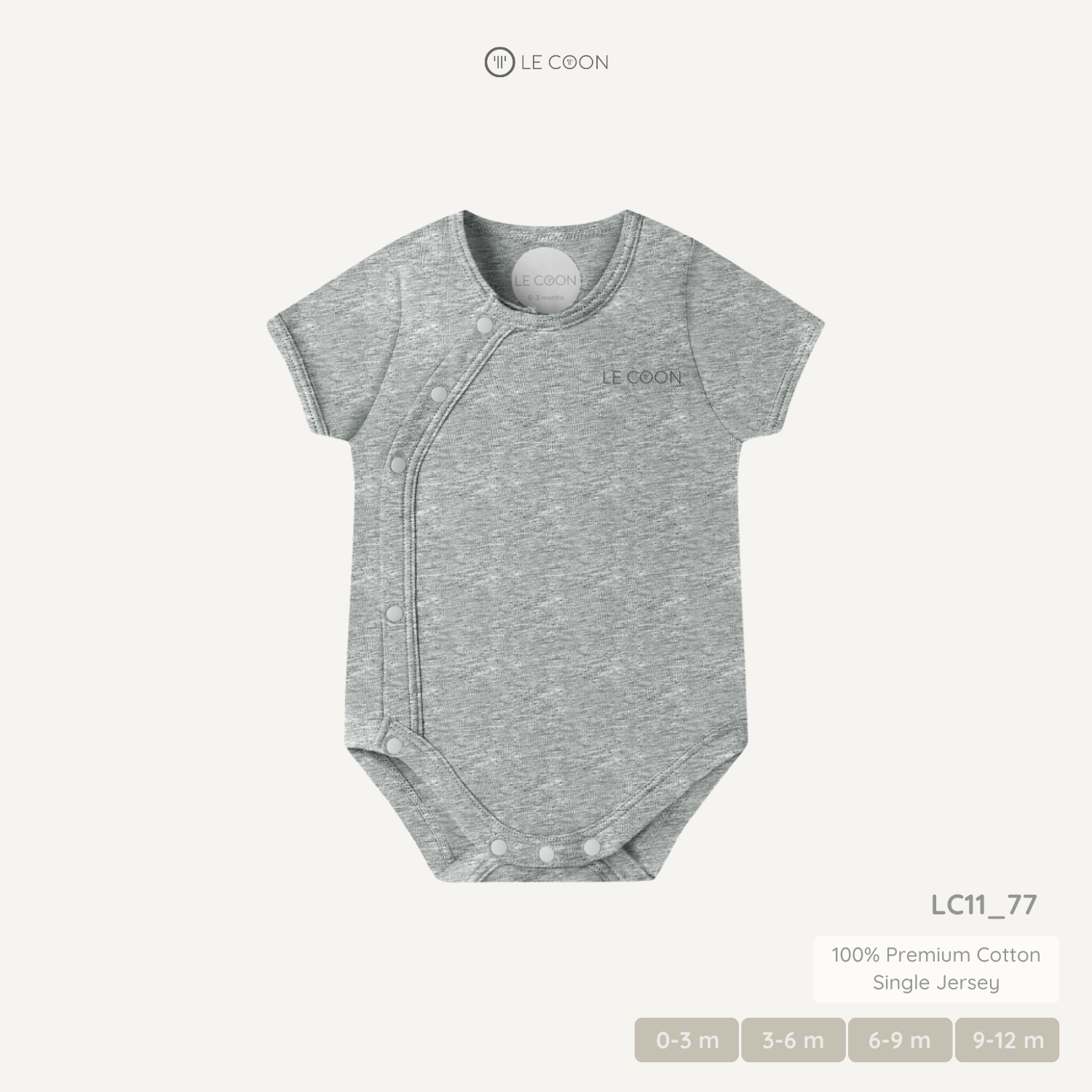  Bodysuit cúc bấm vạt chéo cộc tay - Màu Ghi nhạt 