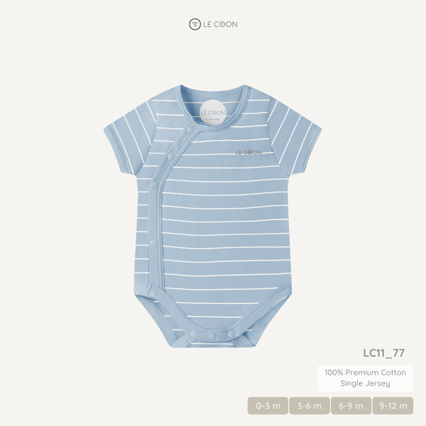  Bodysuit cúc bấm vạt chéo cộc tay - Màu Kẻ xanh biển Trắng 