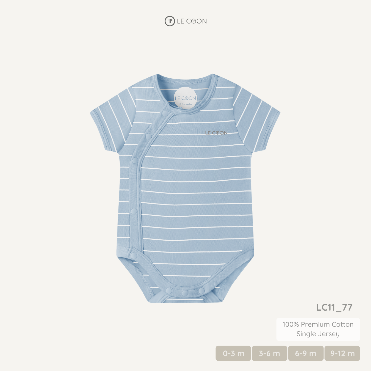  Bodysuit cúc bấm vạt chéo cộc tay - Màu Kẻ xanh biển Trắng 