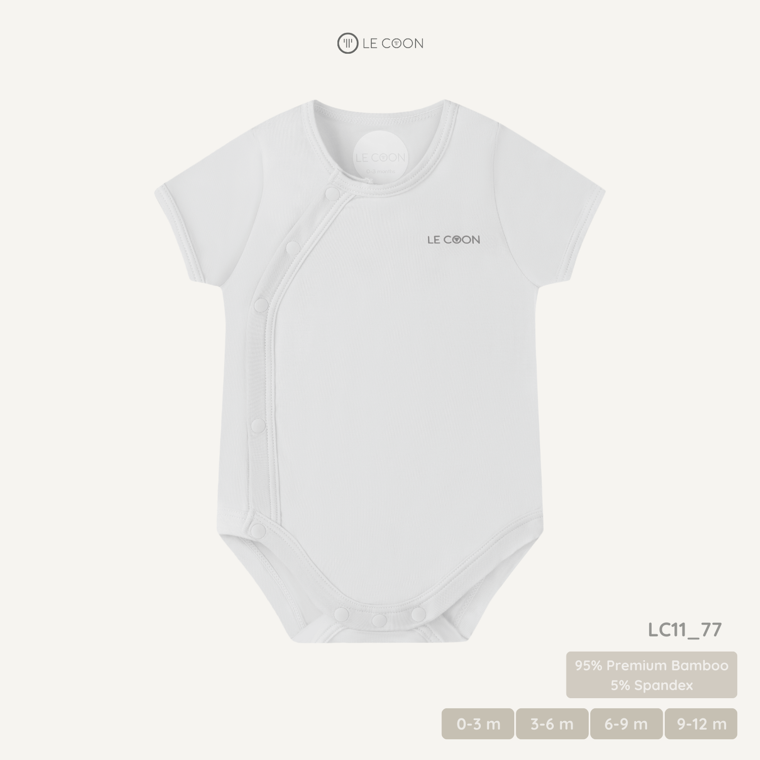  Bodysuit cúc bấm vạt chéo cộc tay - Màu Trắng 