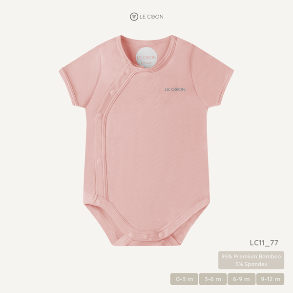  Bodysuit cúc bấm vạt chéo cộc tay - Màu Hồng Baby Pink 