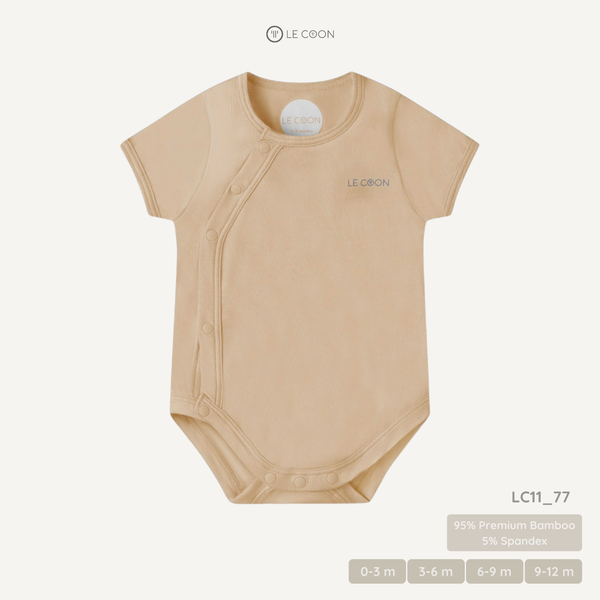  Bodysuit cúc bấm vạt chéo cộc tay - Màu Be Biscotti 