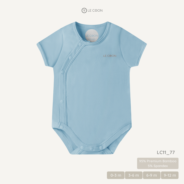  Bodysuit cúc bấm vạt chéo cộc tay - Màu Xanh xám nhạt 