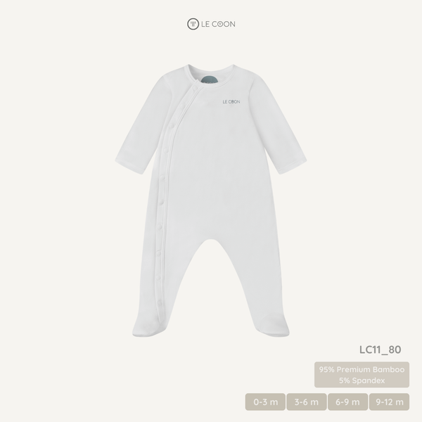  Bodysuit cúc bấm vạt chéo liền tất - Màu Trắng 