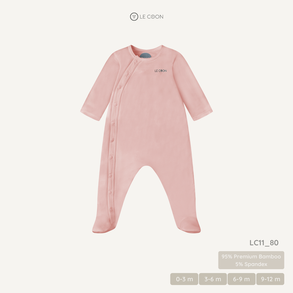  Bodysuit cúc bấm vạt chéo liền tất - Màu Hồng Baby Pink 