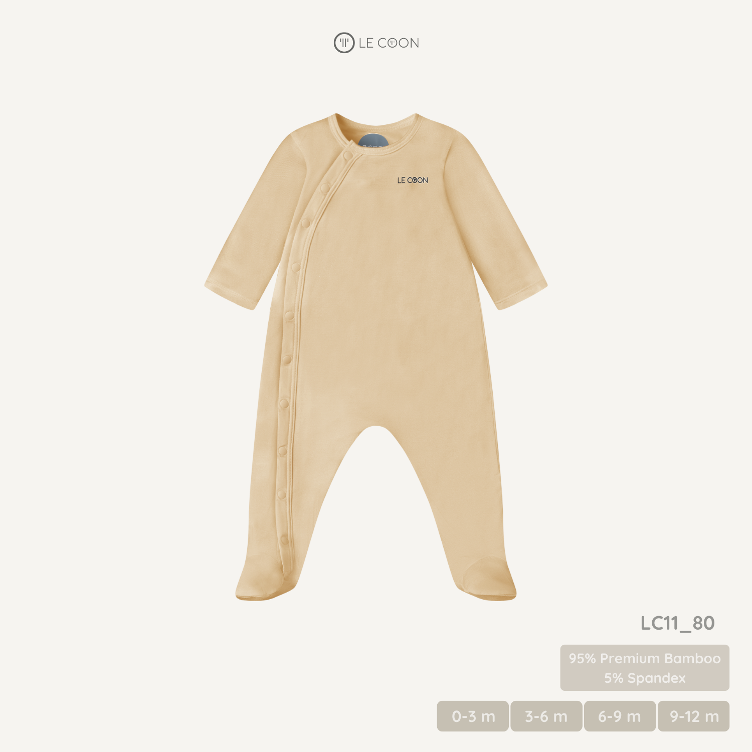  Bodysuit cúc bấm vạt chéo liền tất - Màu Be Biscotti 
