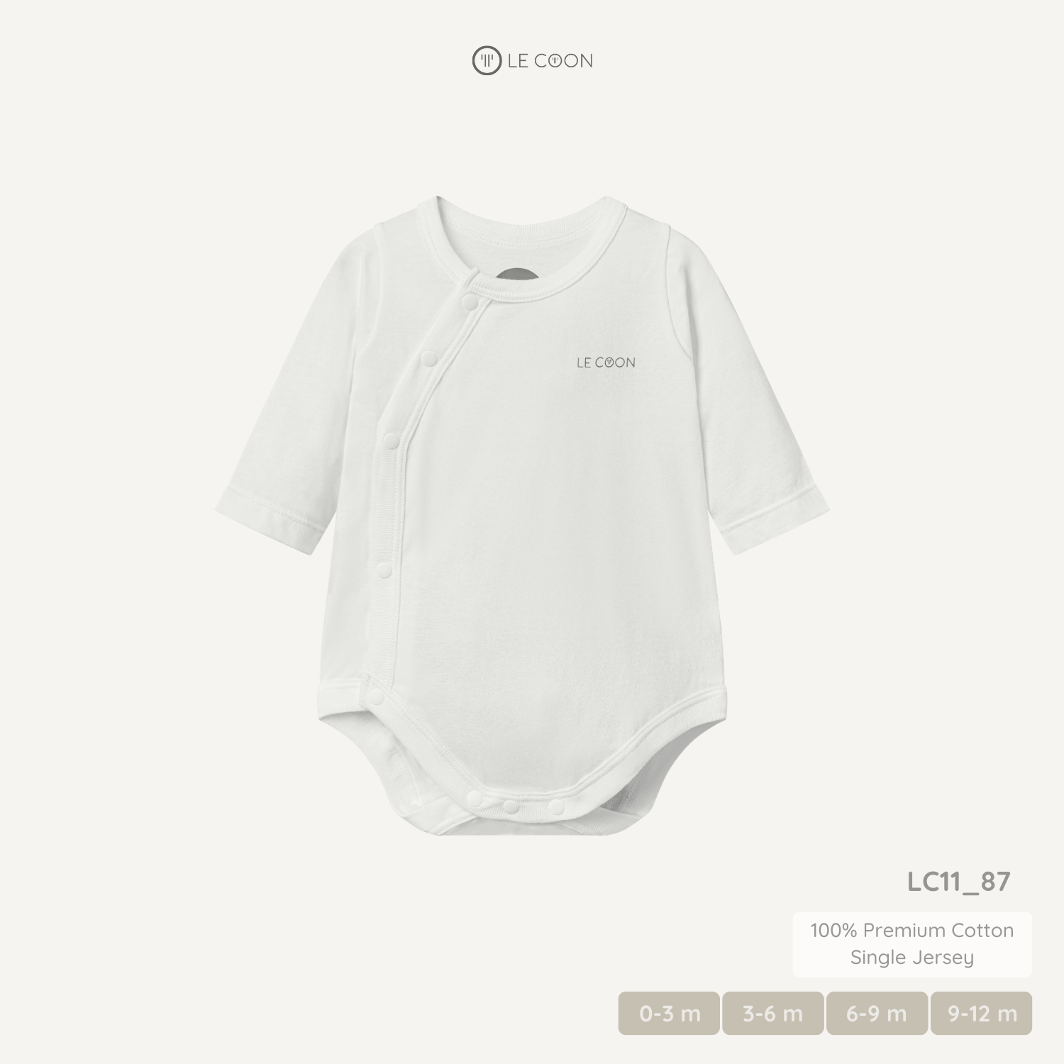  Bodysuit cúc bấm vạt chéo dài tay - Màu Trắng 