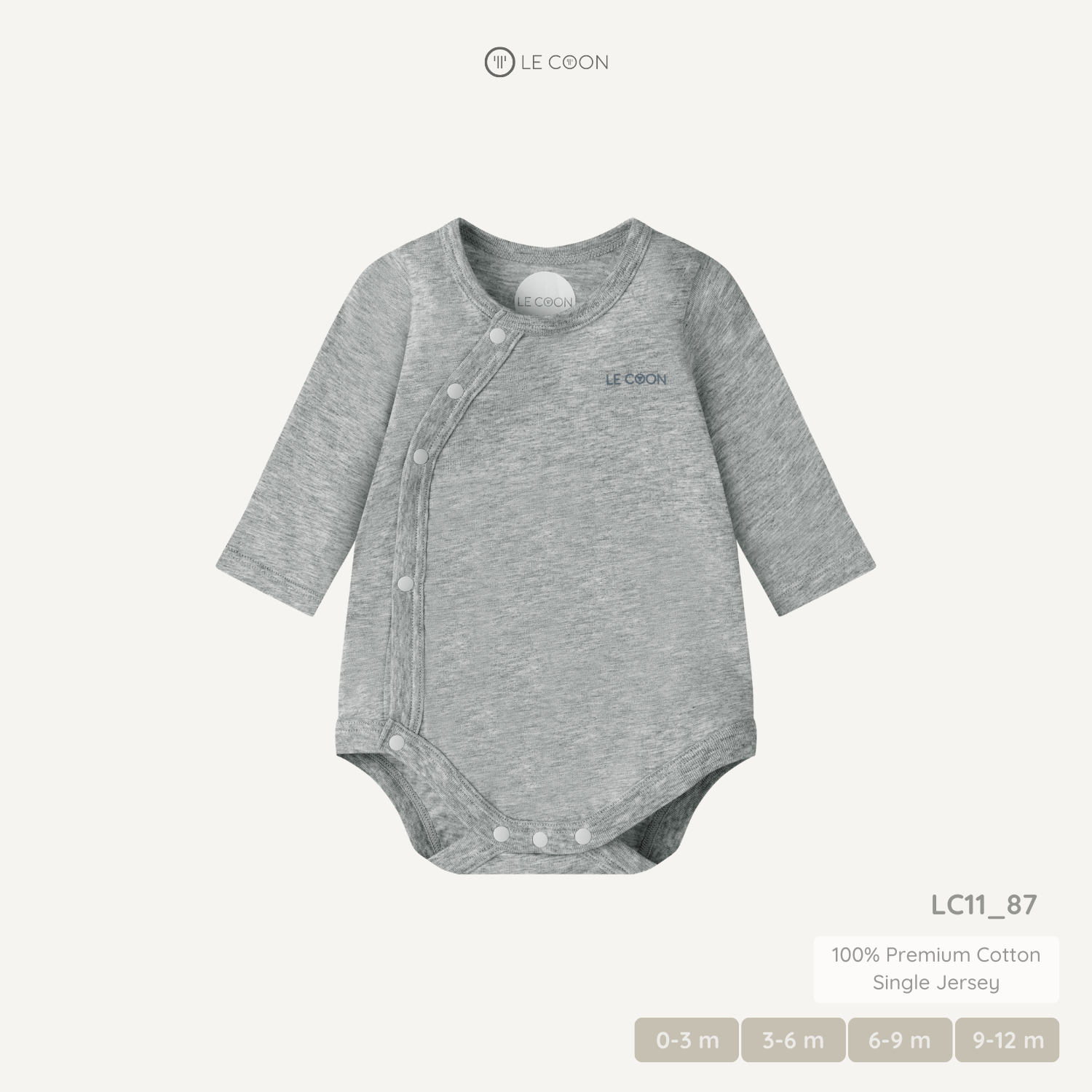  Bodysuit cúc bấm vạt chéo dài tay - Màu Ghi nhạt 