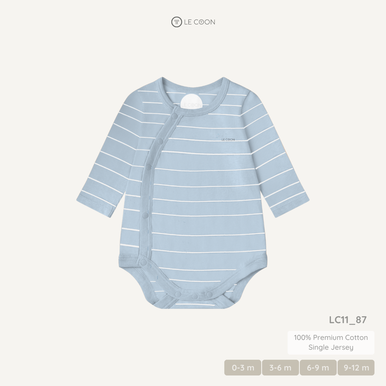  Bodysuit cúc bấm vạt chéo dài tay - Màu Kẻ xanh biển Trắng 