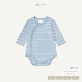 Bodysuit cúc bấm vạt chéo dài tay - Màu Kẻ xanh biển Trắng 