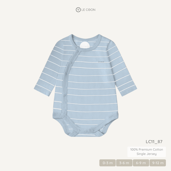  Bodysuit cúc bấm vạt chéo dài tay - Màu Kẻ xanh biển Trắng 