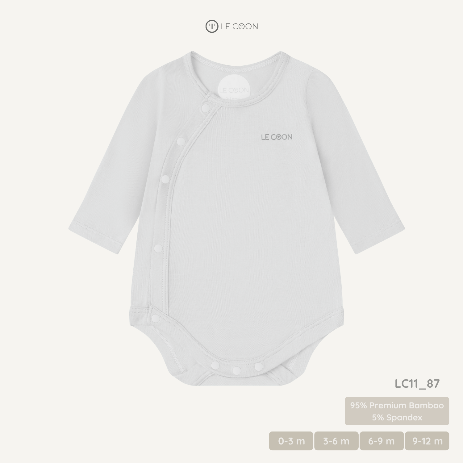  Bodysuit cúc bấm vạt chéo dài tay - Màu Trắng 