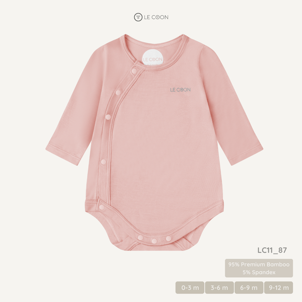  Bodysuit cúc bấm vạt chéo dài tay - Màu Hồng Baby Pink 