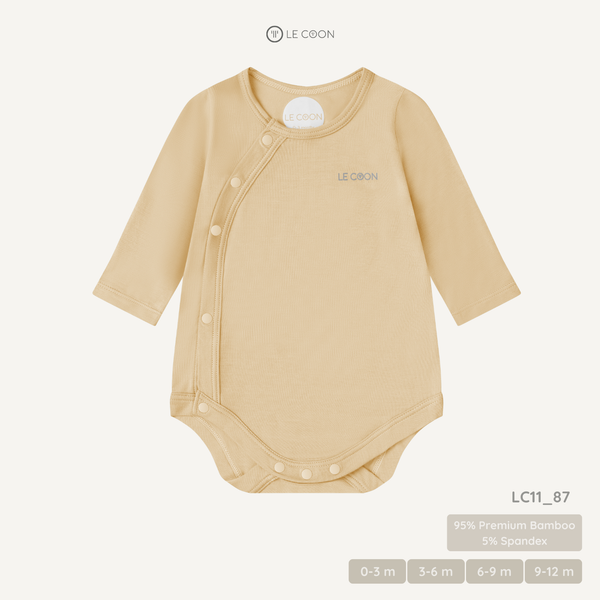  Bodysuit cúc bấm vạt chéo dài tay - Màu Be Biscotti 