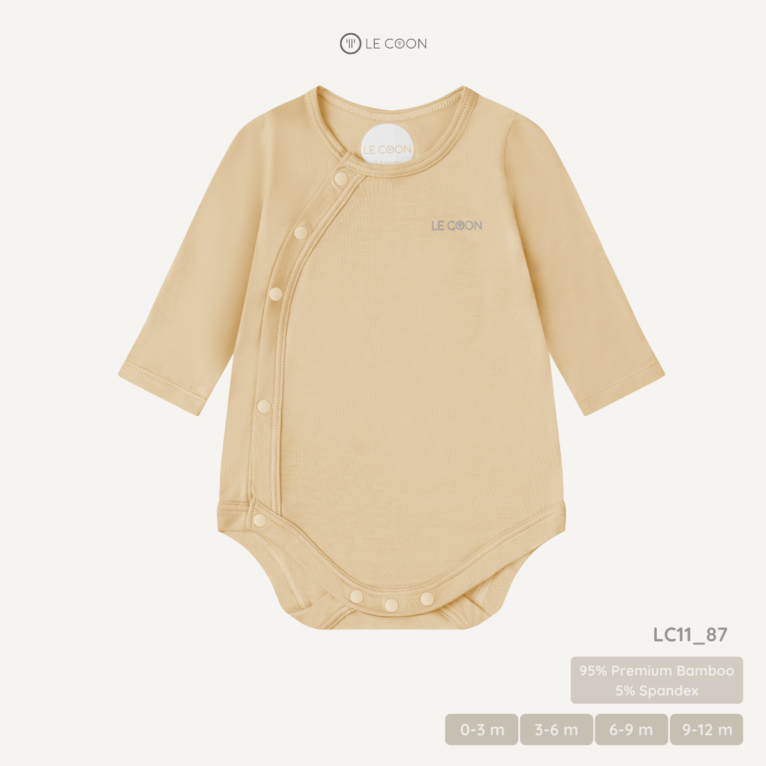  Bodysuit cúc bấm vạt chéo dài tay - Màu Be Biscotti 