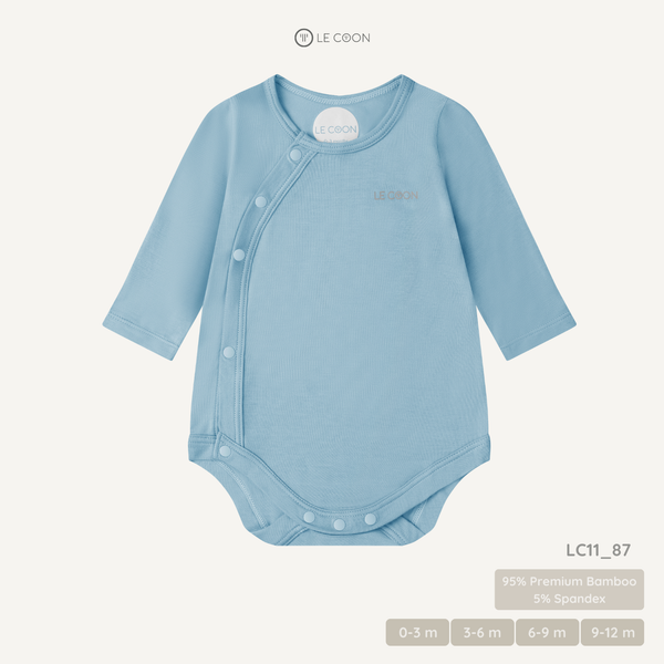  Bodysuit cúc bấm vạt chéo dài tay - Màu Xanh xám nhạt 