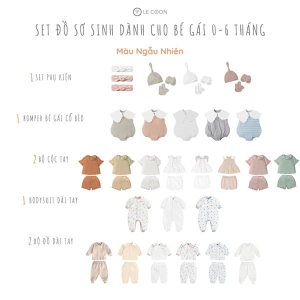  Set Đồ Sơ Sinh Bé Gái 7 Món (0-9m) 