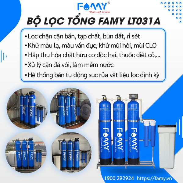 Bộ Lọc Tổng Famy - Model LT031A - Bán Tự Động Sục Rửa Vật Liệu Lọc - Phù Hợp Với Nước Máy
