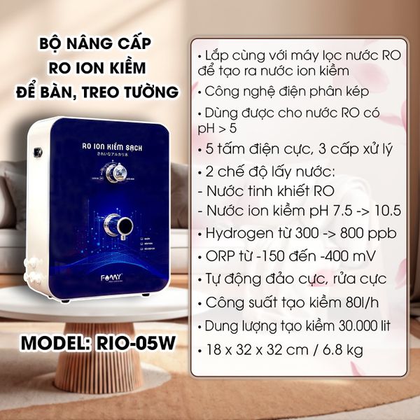 Bộ Tạo Kiềm Để Bàn Treo Tường Famy RIO-05W - Lắp Đặt Được Cho Các Loại Máy Lọc Nước RO