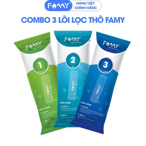 Combo 3 Lõi Lọc Nước Lọc Thô Số Famy 1-2-3 PKF - Chính Hãng - Dùng Cho Các Loại Máy Lọc Nước
