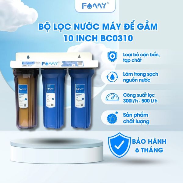 Bộ 3 Cốc Lọc Nước Famy BC0310 - Chính Hãng - 3 Cấp Lọc 10Inch - Lắp Gầm Bếp, Nhà Vệ Sinh
