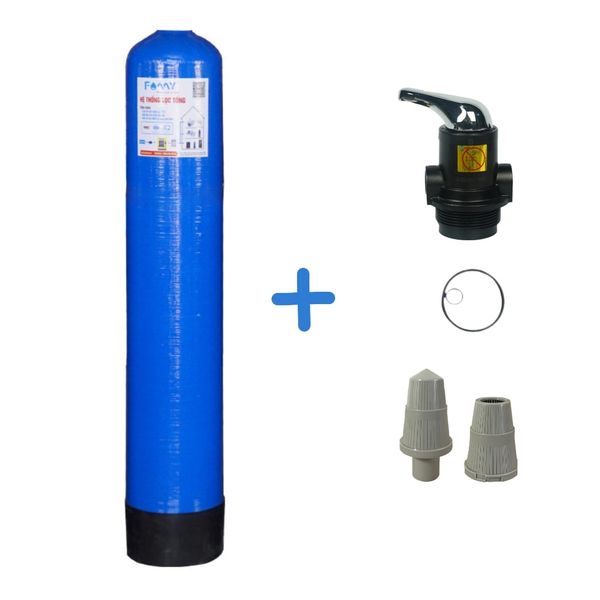 Vỏ Cột Lọc Composite 1054 + Van Tay 3 Cửa Famy - Sử Dụng Cho Bộ Lọc Tổng Nước Sinh Hoạt Đầu Nguồn