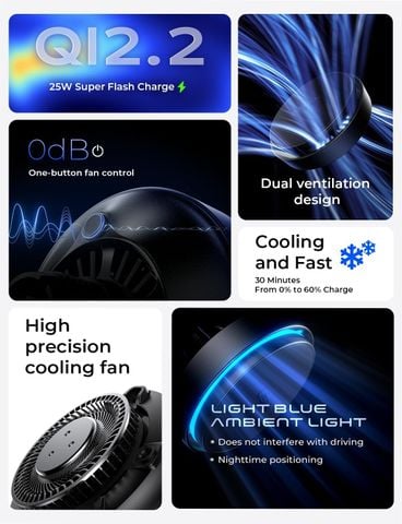 Sạc không dây cho xe hơi LISEN W116 Qi2.2 25W hỗ trợ làm mát Cooling Fan chính hãng