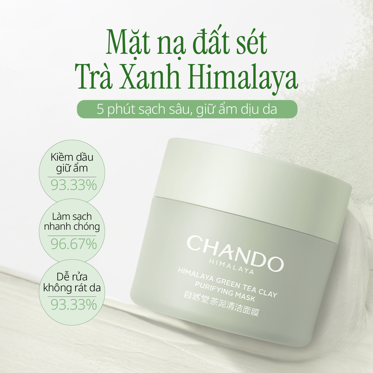 Mặt Nạ Đất Sét Trà Xanh Làm Sạch Sâu, Thông Thoáng Lỗ Chân Lông 100g CHANDO Himalaya Chính Hãng