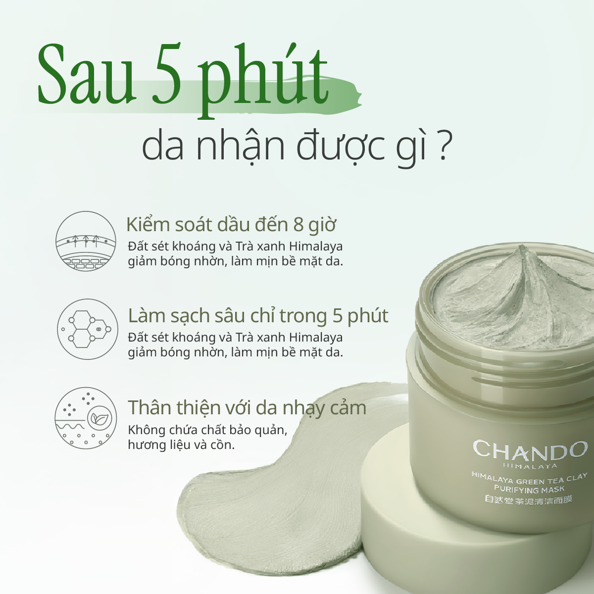 Mặt Nạ Đất Sét Trà Xanh Làm Sạch Sâu, Thông Thoáng Lỗ Chân Lông 100g CHANDO Himalaya Chính Hãng