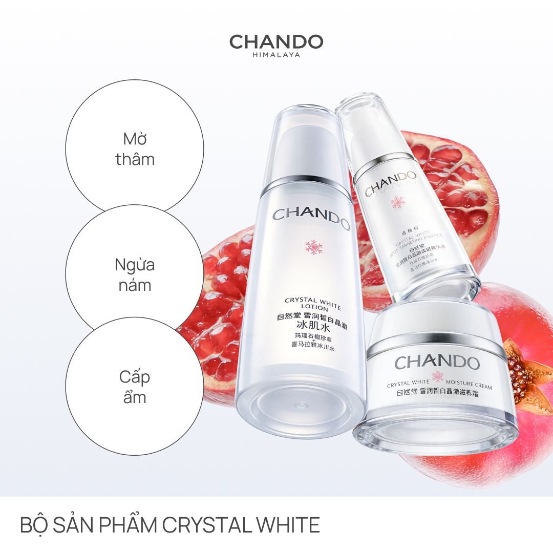 [Bộ 3 sản phẩm] Dưỡng ẩm, Dưỡng sáng, Hỗ trợ mờ thâm CHANDO Crystal White