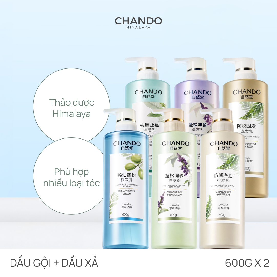 Combo Gội Xả Thảo Dược Thiên Nhiên 600g Nhiều Phân Loại (Kiểm Soát dầu/ Ngăn Ngừa Gàu/ Dưỡng tóc/ Giảm Rụng) CHANDO Himalaya