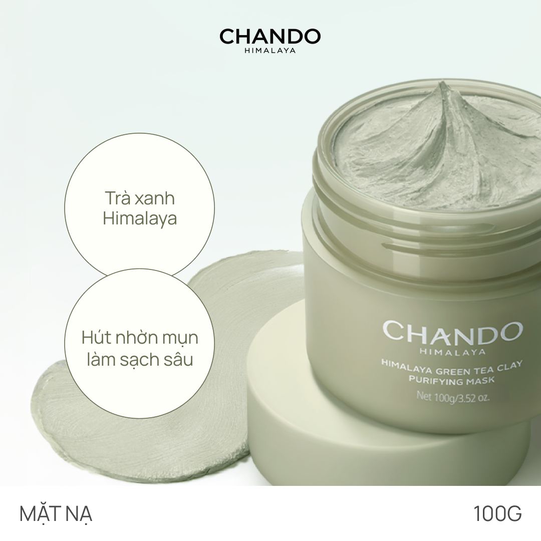 Mặt Nạ Đất Sét Trà Xanh Giảm Mụn Đầu Đen, Kiềm dầu CHANDO 100g